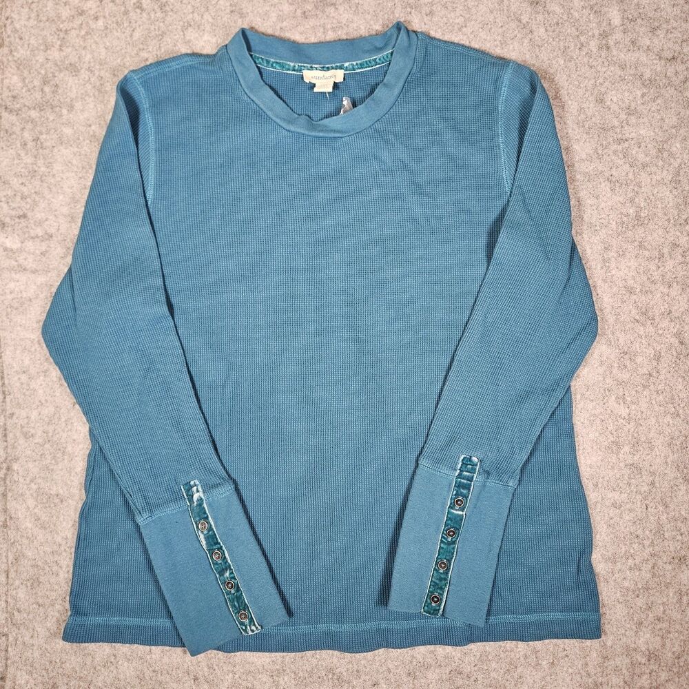 Sundance Womens Teal Blue Thermal Waffle Velvet Button Cuff Base Layer Size XXL